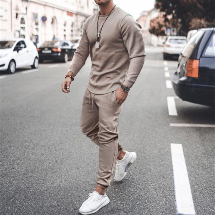 Herren Lässiges Rundhals-Trainingsset aus Stretch-Baumwollmix mit Kordel-Jogginghose Drune