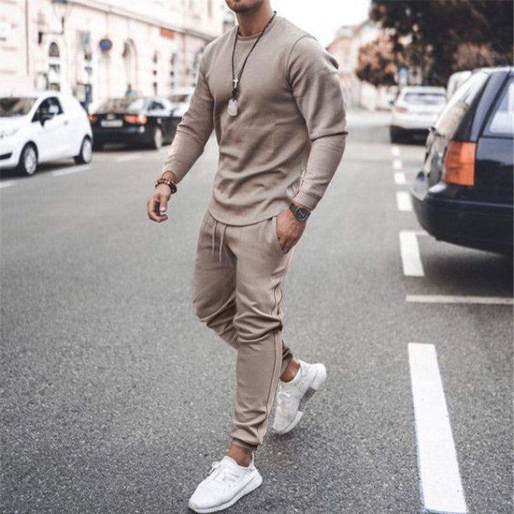 Herren Lässiges Rundhals-Trainingsset aus Stretch-Baumwollmix mit Kordel-Jogginghose Drune