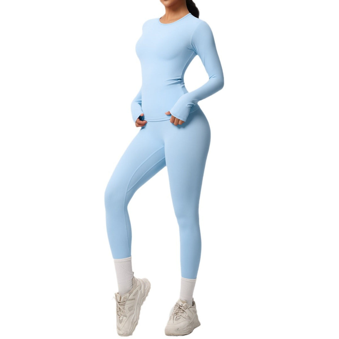 Damen Figurformendes Langarm-Top und Hochbundige Leggings Set Drune
