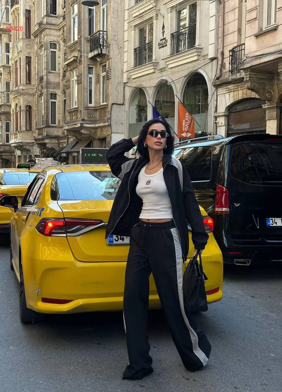 Damen sportlicher Freizeitanzug mit stylischem Reißverschluss und weitem Schnitt
