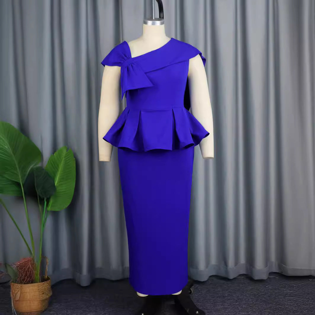 Damen Elegantes Peplum-Kleid mit asymmetrischem Schulterdesign Drune
