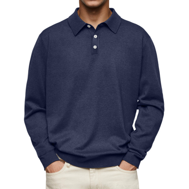 Herren Feinstrick Langarmpoloshirt mit Umlegekragen und Knopfleiste Drune