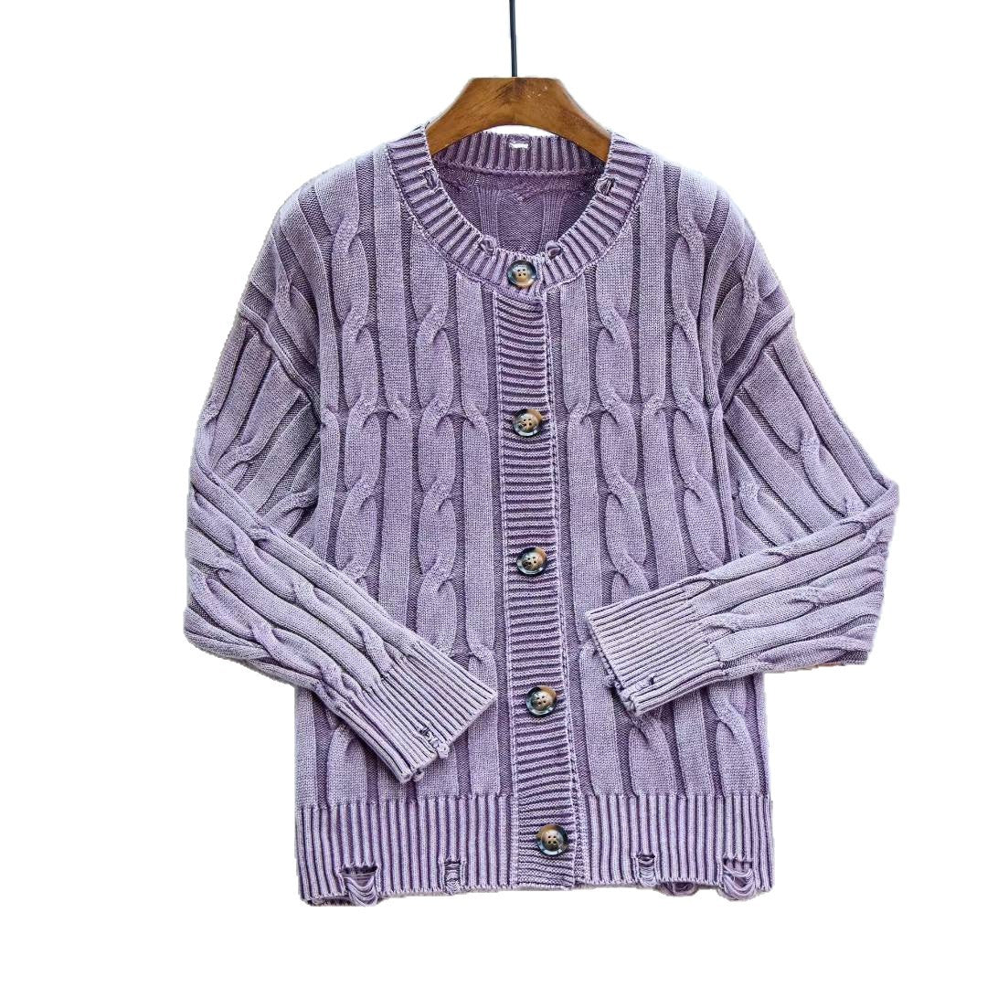 Damen Strickjacke mit Zopfmuster und Knopfverschluss Drune
