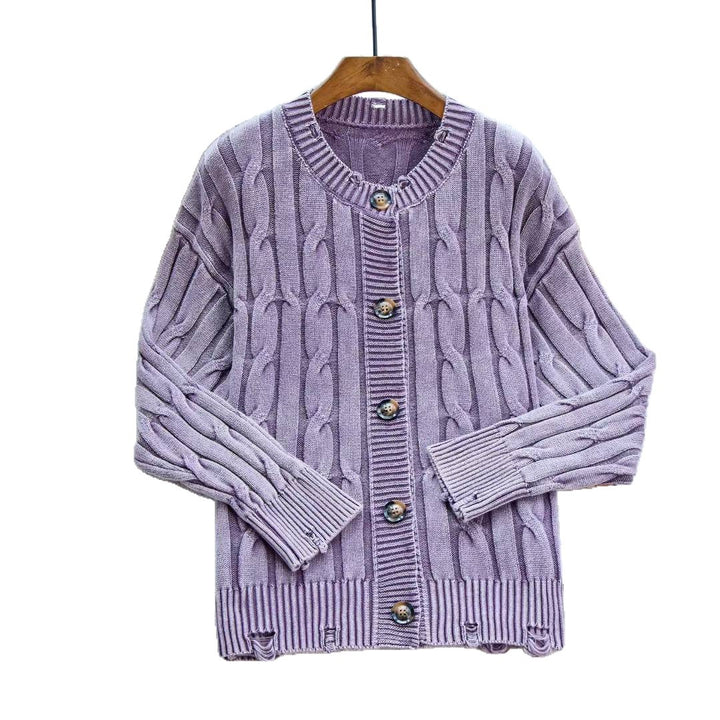 Damen Strickjacke mit Zopfmuster und Knopfverschluss Drune