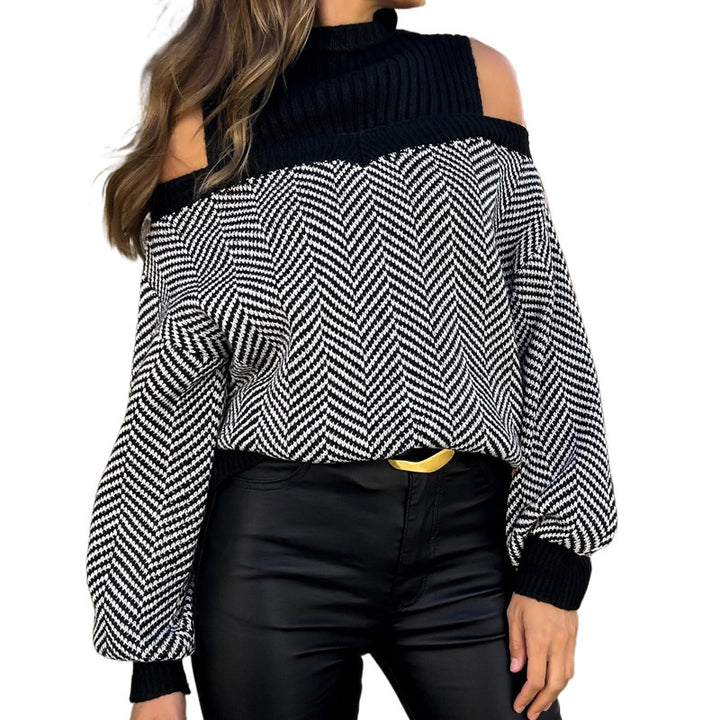 Damen Verspielter Strickpullover mit Schulterfreies Design Drune