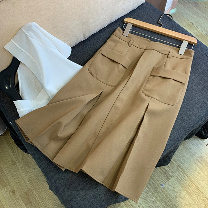 Damen Taillenhoher A‑Linien‑Midirock mit aufgesetzten Pattentaschen und Kellerfalten Drune