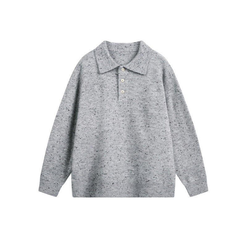 Damen Oversize-Polo-Pullover aus Mélange-Feinstrick mit Polokragen und Knopfleiste Drune