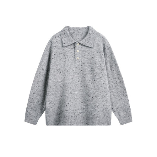 Damen Oversize-Polo-Pullover aus Mélange-Feinstrick mit Polokragen und Knopfleiste Drune