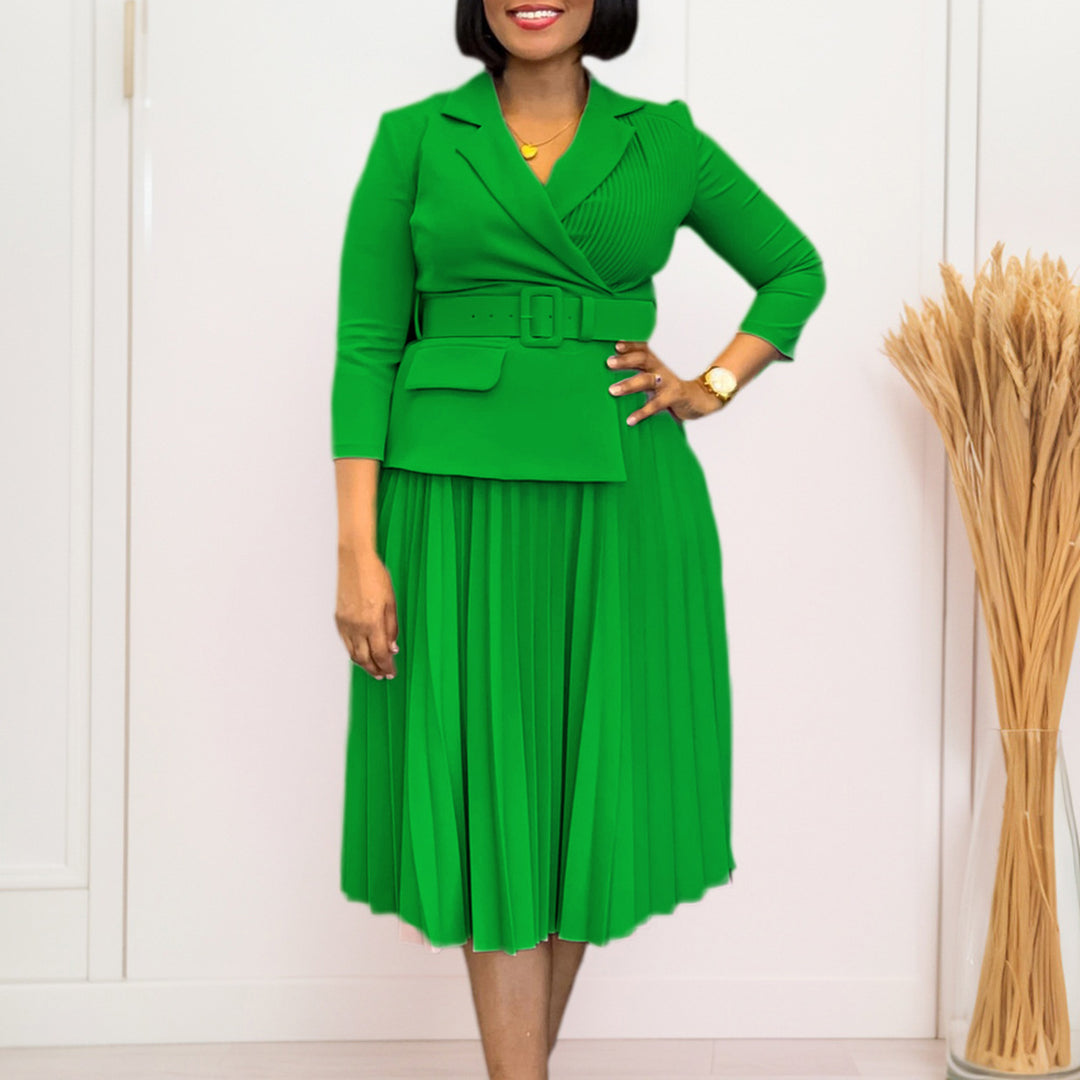 Damen Plissee Blazer-Kleid mit gleichzeitigem Taillengürtel Drune