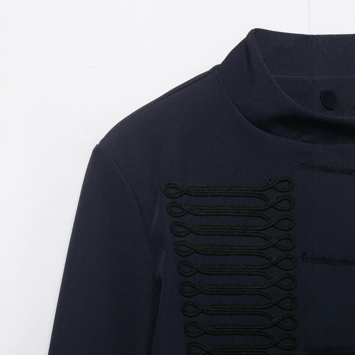 Damen Cropped militärinspirierte Kurzjacke mit Stehkragen und Zierkordeln Drune