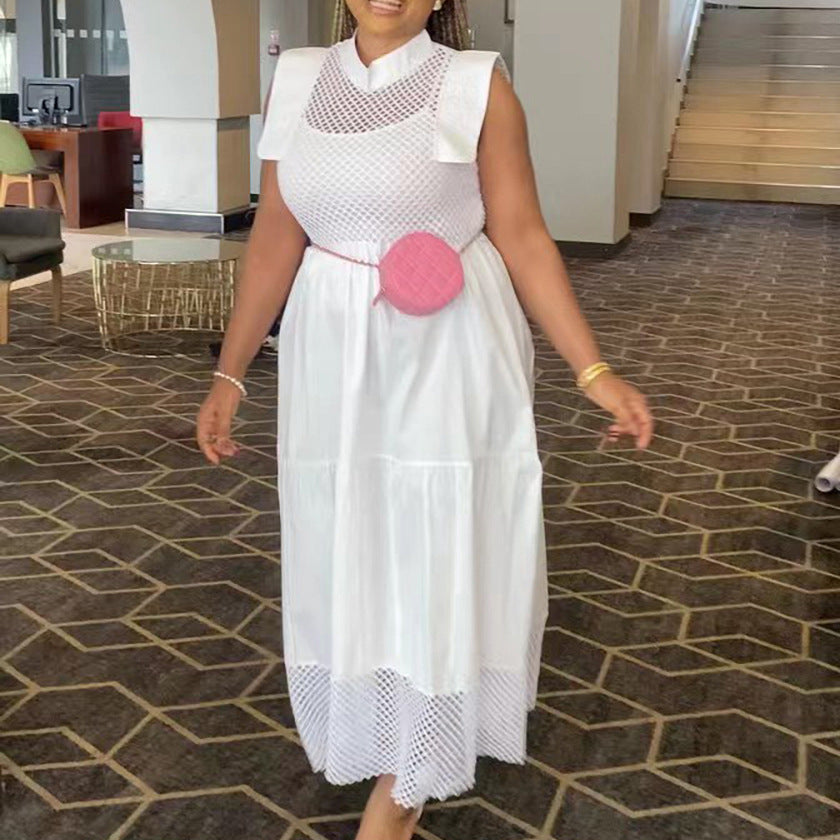 Damen Midi-Kleid mit modernen Netzdetails und raffiniertem Taillenbund Drune