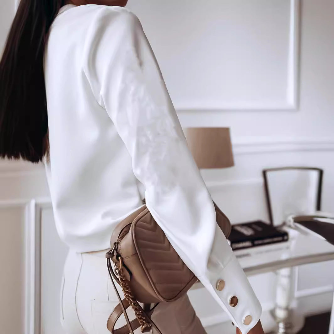 Damen elegante Bluse mit modernen Druckknöpfen und lässigem Schnitt Drune