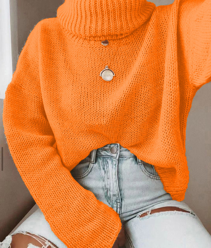 Damen Oversize Rollkragenpullover grobgestrickt mit weitem Schnitt Drune