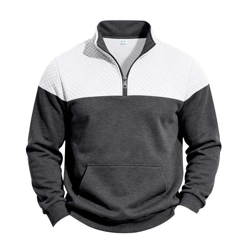 Herren Halbzip-Sweatshirt mit gesteppter Schulterpasse und Kängurutasche Drune