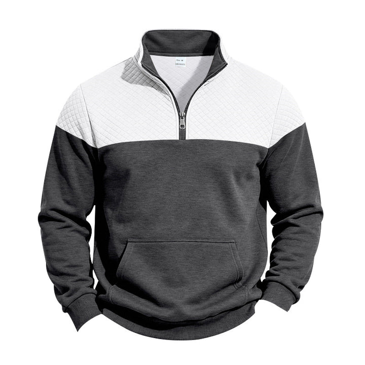 Herren Halbzip-Sweatshirt mit gesteppter Schulterpasse und Kängurutasche Drune