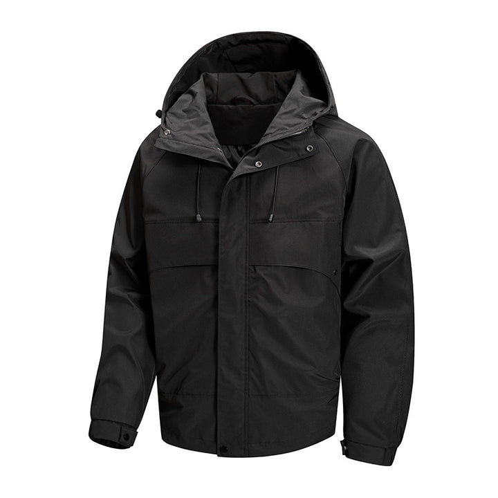 Herren urbaner Allwetter-Hybridblouson mit gesteppter Innenlage, verstellbarer Kapuze und verdeckten Reißverschlusstaschen Drune