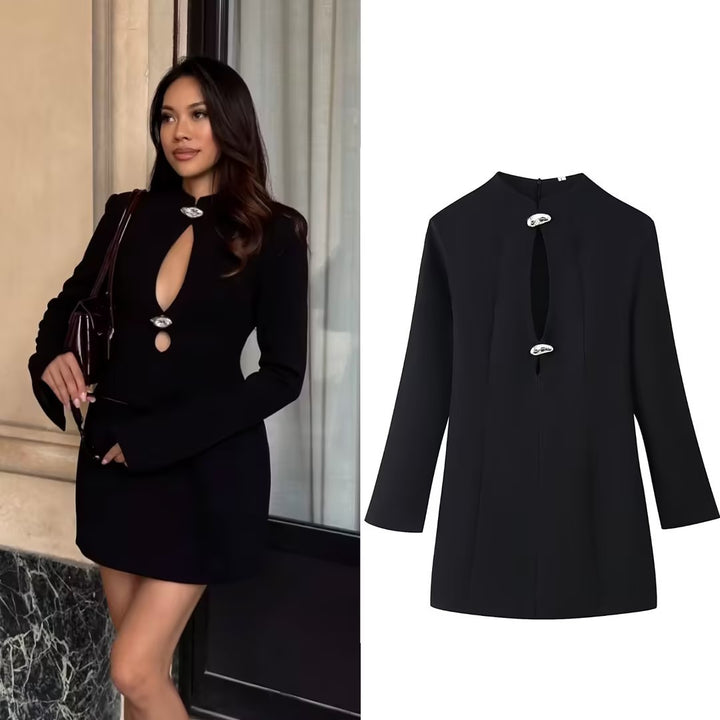Damen Longline‑Tunika mit zentraler Schlüsselöffnung und Schmuckknöpfen Drune