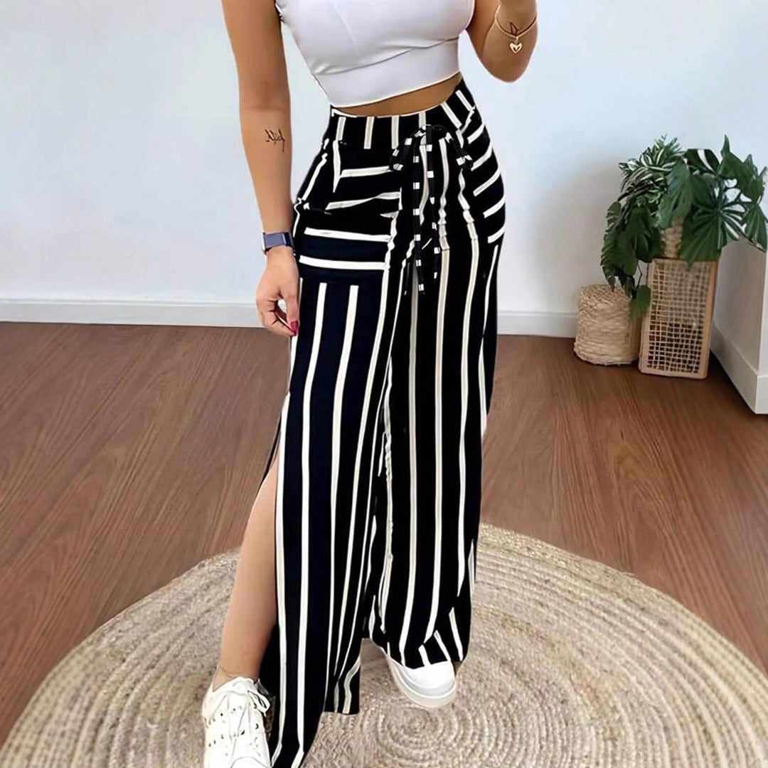 Damen Lässige Palazzo-Hose mit seitlichen Schlitzen und Bindegürtel Drune