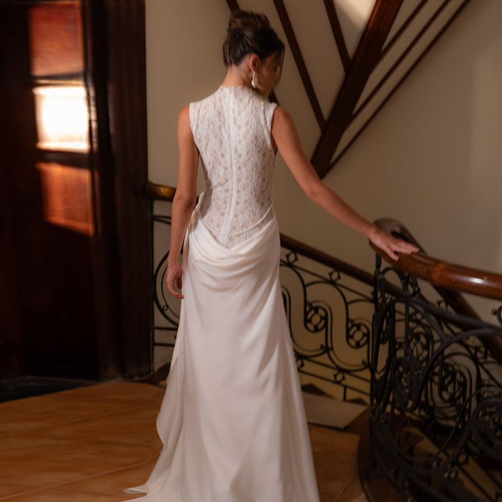 Damen Elegantes Hochzeitskleid mit Spitze und schwingendem Rock Drune