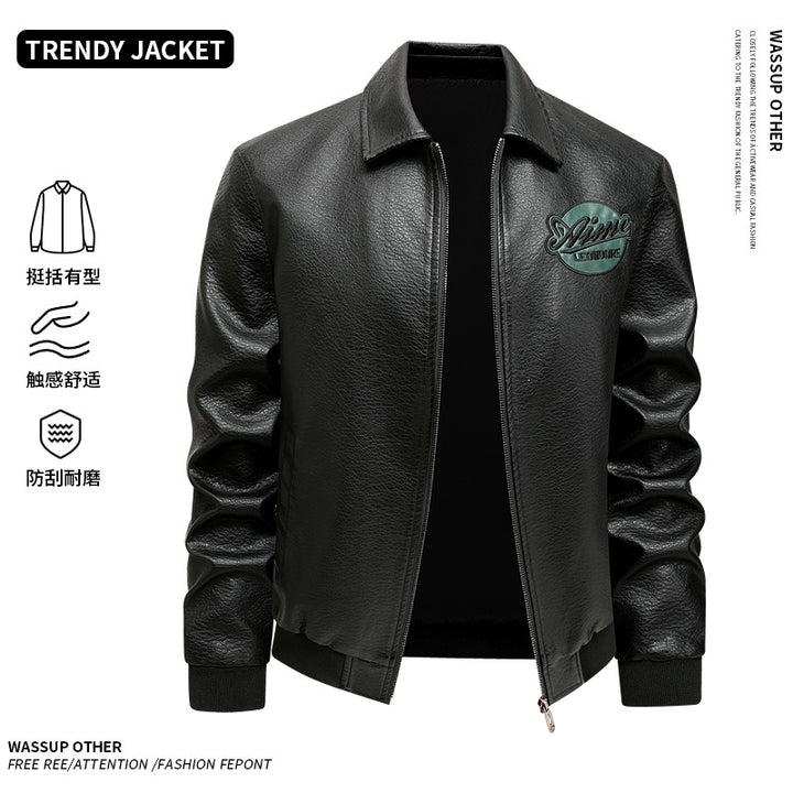 Herren Lässige Lederjacke mit Stickdetails Drune