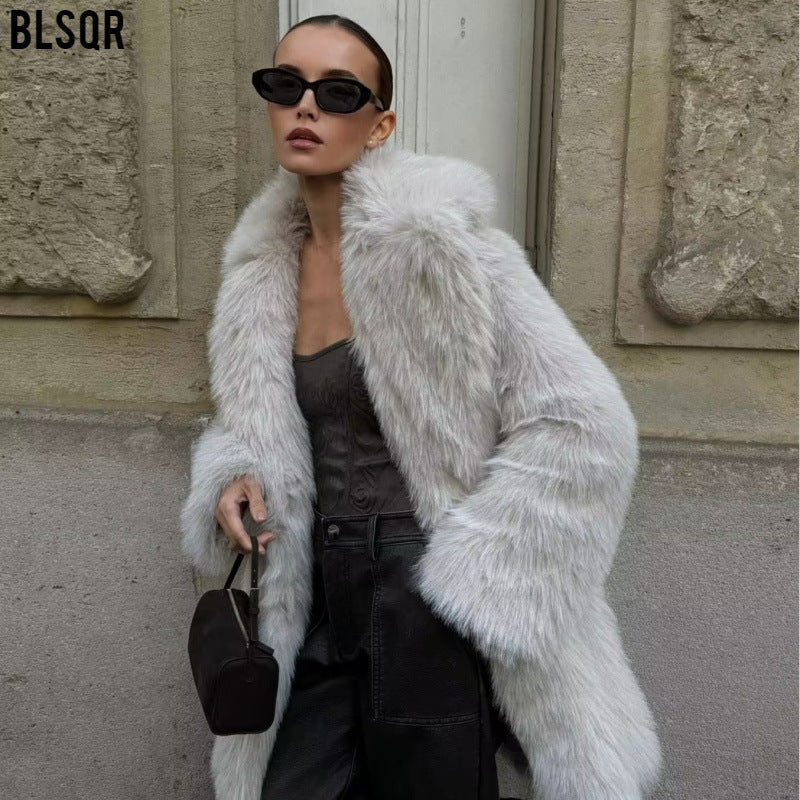 Damen Faux-Fur-Mantel mit Oversize-Schalkragen und langem, taillenfreiem Schnitt Drune