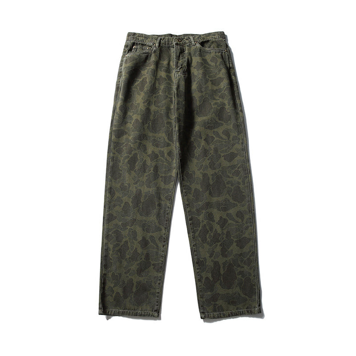 Herren Boxy-Jeansjacke im Camouflage-Muster mit Kontrastkragen und Mehrfachtaschen Drune