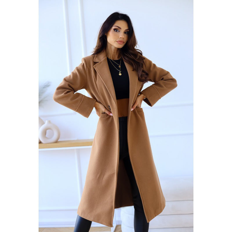 Damen eleganter Wollmantel mit taillierter Silhouette und praktischen Taschen Drune