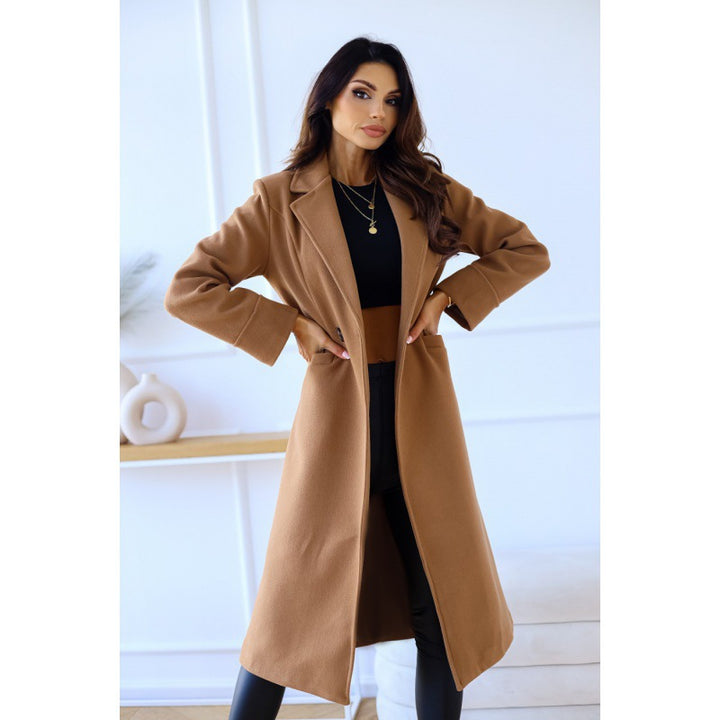 Damen eleganter Wollmantel mit taillierter Silhouette und praktischen Taschen Drune