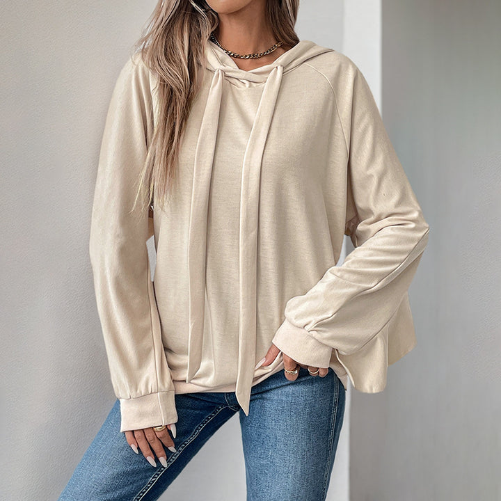 Damen Lässiger Oversize-Hoodie mit Kapuze, langen Kordelbändern und Raglanärmeln Drune