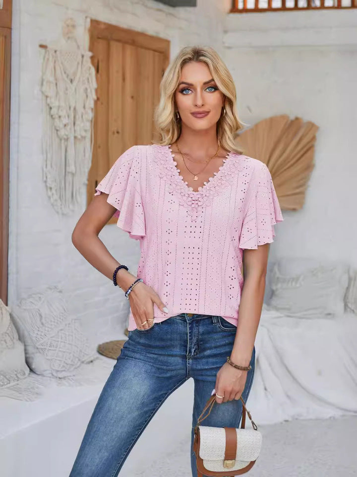 Damen Spitzenshirt mit Volants Drune