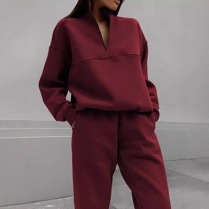 Damen nan Oversize Half-Zip Sweatshirt mit Stehkragen und weicher Jogginghose Drune