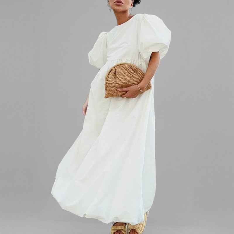 Damen Maxikleid mit voluminösen Ärmeln und hohem Taillenansatz Drune