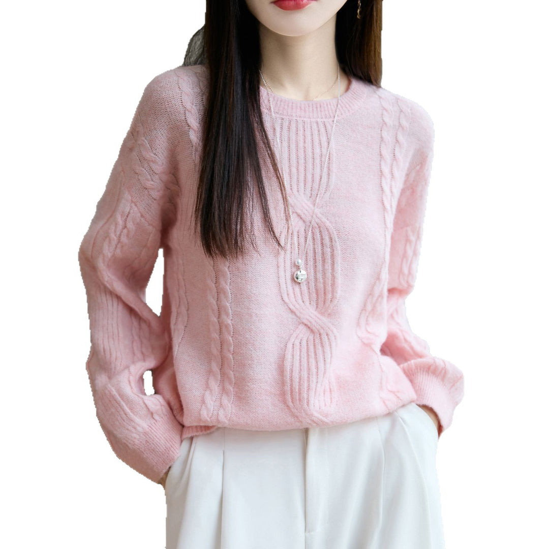 Damen Strickpullover mit einzigartigem Zopfmuster und Rundhalsausschnitt Drune