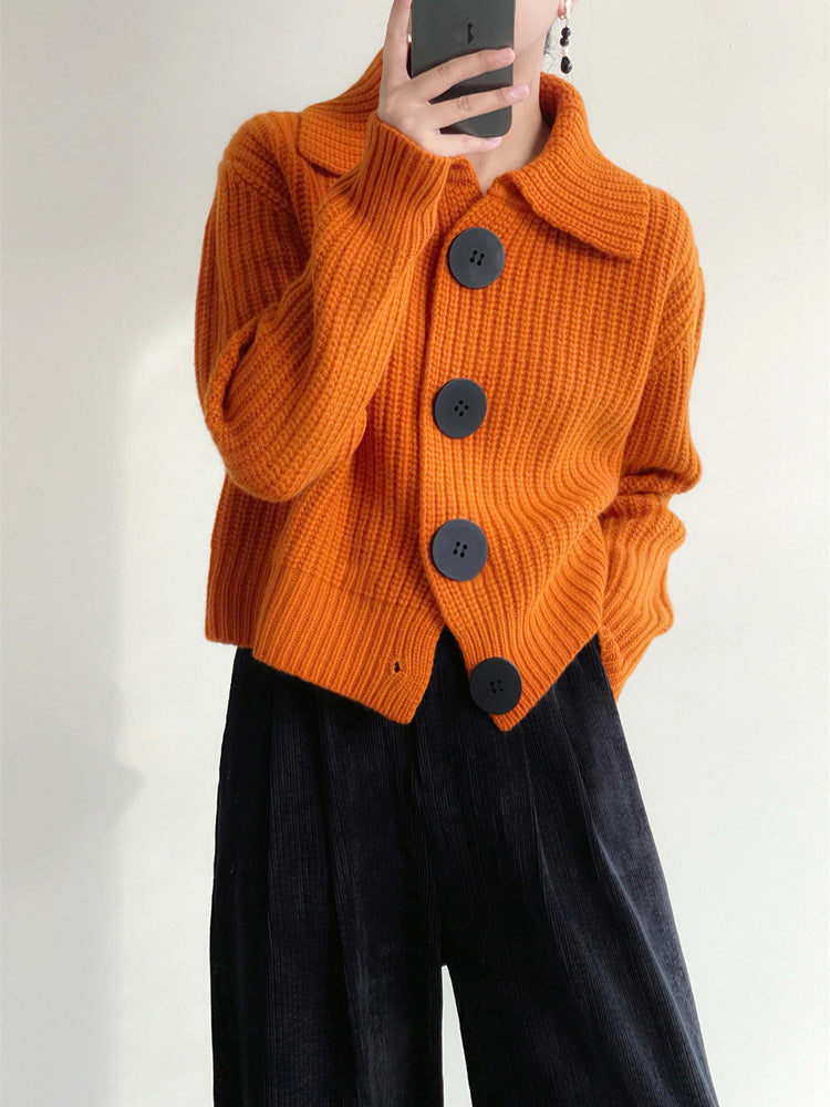 Damen Kuschelige Strickjacke mit großen Knöpfen Drune