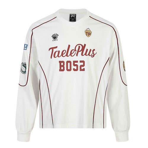 Herren Retro-inspiriertes Langarm-Fußballtrikot mit V-Ausschnitt und Kontrastpaspeln Drune