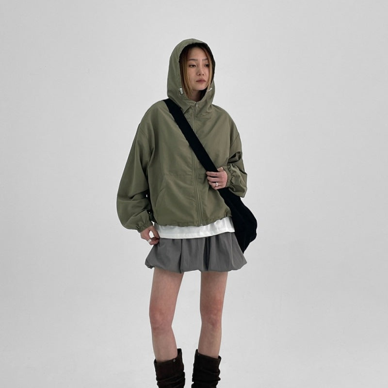 Damen winddichte Jacke mit Kapuze Drune