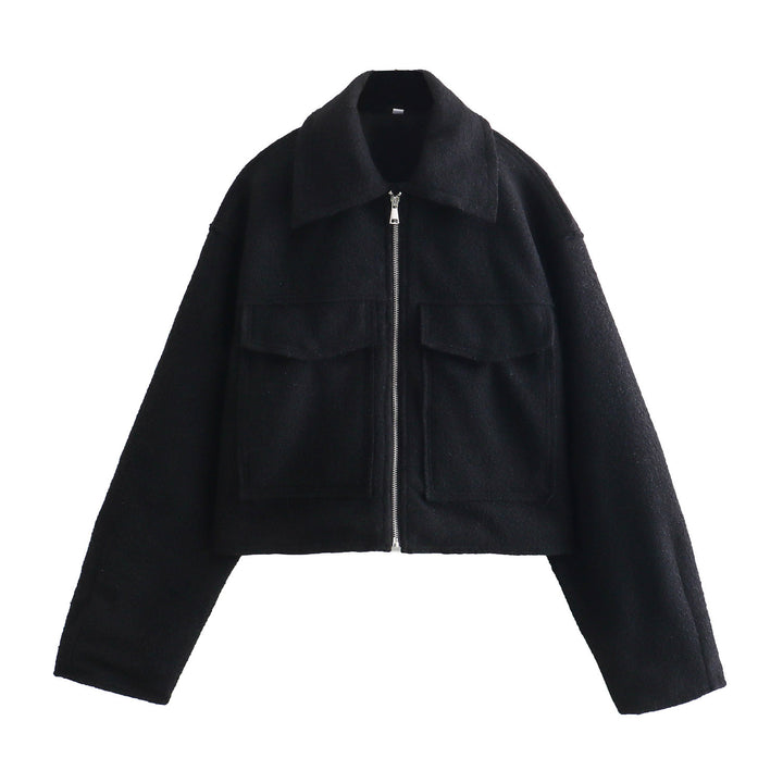 Damen Kurze Bouclé‑Jacke im Boxy‑Cut mit Reißverschluss und Pattentaschen Drune