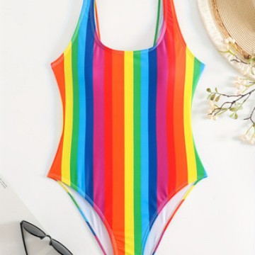 Damen Einteiliger sportlicher Badeanzug mit modischem Tie-Dye-Design Drune