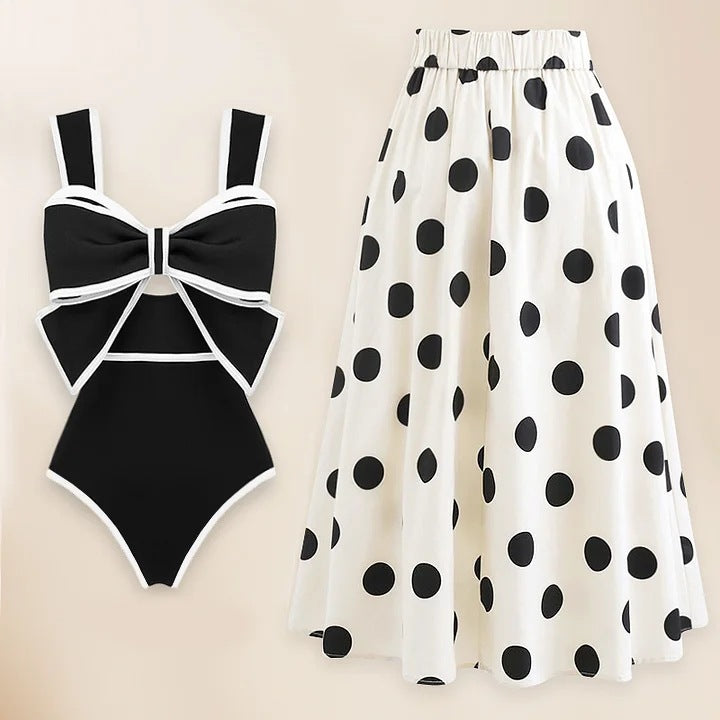 Damen Retro Badeanzug mit gepolstertem Oberteil und passendem Rock Drune