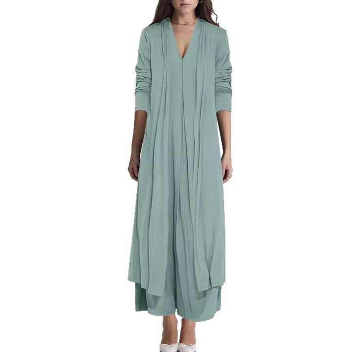 Damen Langer Offener Jersey-Cardigan mit Eingrifftaschen und fließender Drapierung Drune