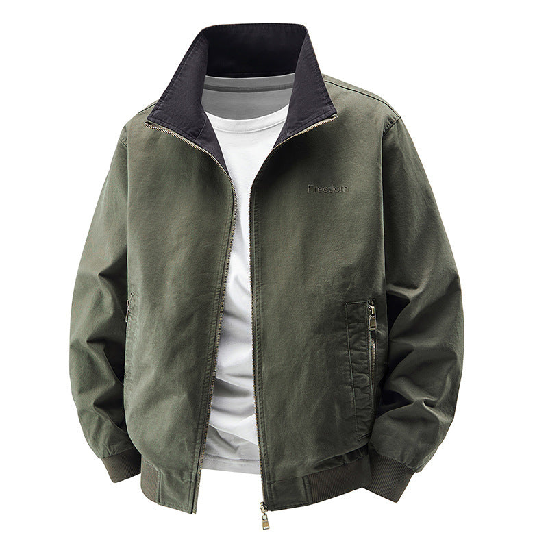 Men's  zip-up cotton twill bomber jacket with contrasting stand collar and ribbed cuffs Drune