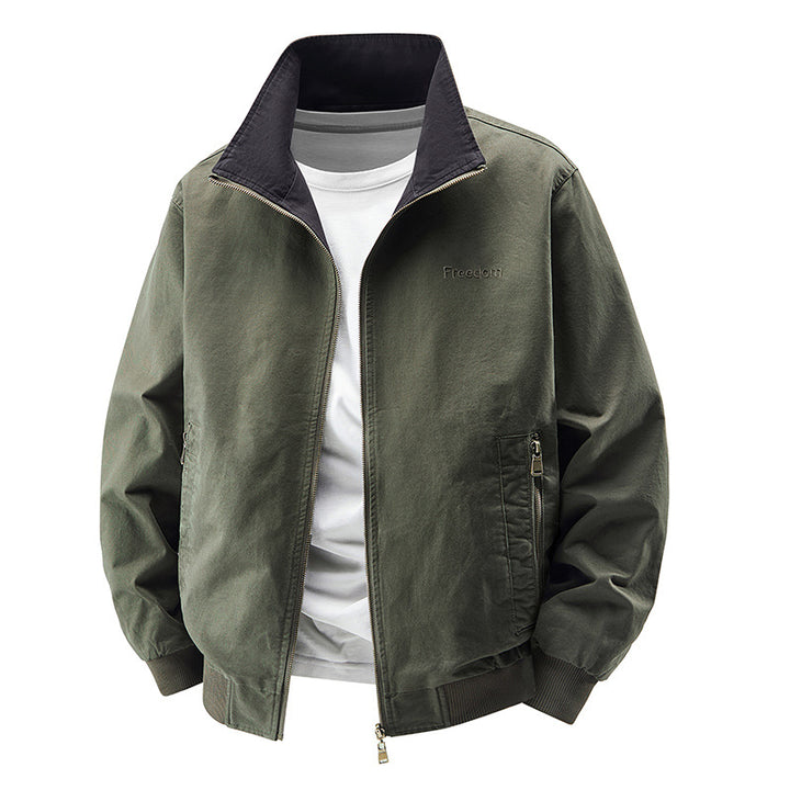 Men's  zip-up cotton twill bomber jacket with contrasting stand collar and ribbed cuffs Drune