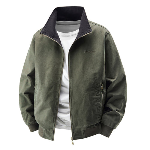 Men's  zip-up cotton twill bomber jacket with contrasting stand collar and ribbed cuffs Drune