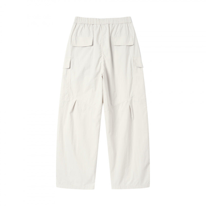 Unisex Weite Cargo-Hose mit elastischem Bund, Tunnelzug und aufgesetzten Klappentaschen Drune