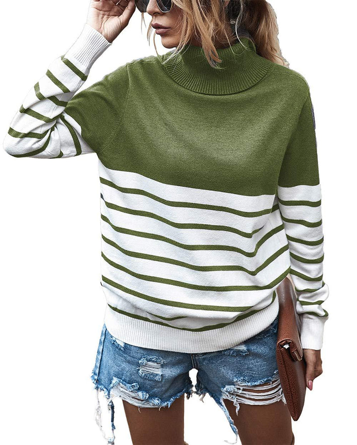Damen gemütlicher Rollkragenpullover mit Streifenmuster Drune