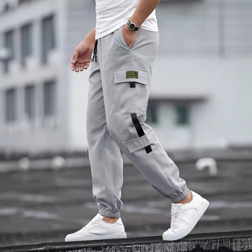 Herren modische Cargo-Joggerhose mit elastischem Bund, Kordelzug und mehreren Sicherheits- und Klappentaschen Drune