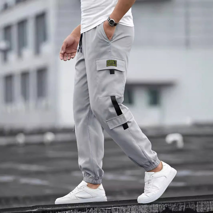 Herren modische Cargo-Joggerhose mit elastischem Bund, Kordelzug und mehreren Sicherheits- und Klappentaschen Drune