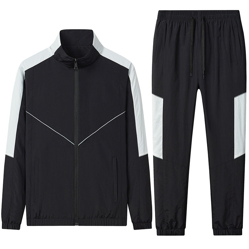 Herren Zweiteiliges atmungsaktives Nylon-Trainingsset mit Stehkragen und Kontrastpaneelen Drune