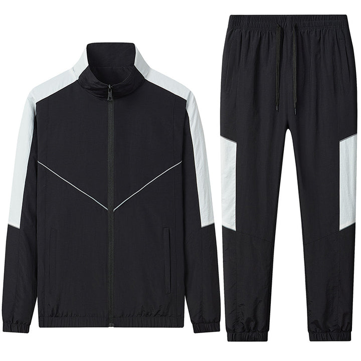 Herren Zweiteiliges atmungsaktives Nylon-Trainingsset mit Stehkragen und Kontrastpaneelen Drune