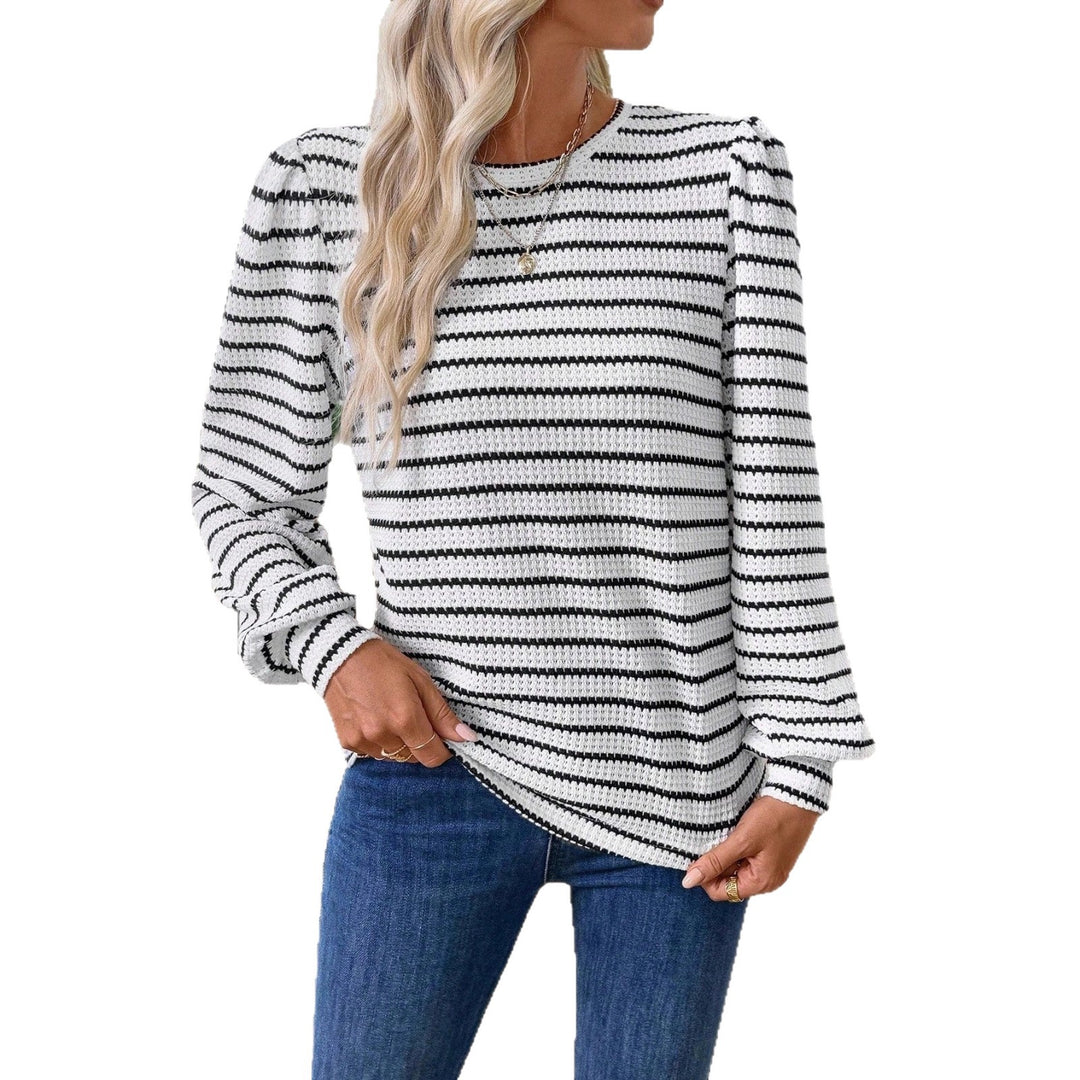 Damen Gestreiftes Feinstrick-Longsleeve mit strukturierter Masche und Rundhals Drune